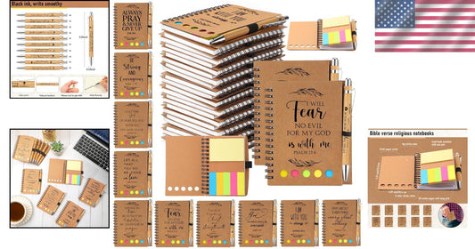 Complete 30 Set Bible Verse Notebooks with Bamboo Pens for Women - Kraft Design