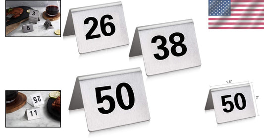Double-Sided Stainless Steel Table Number Cards 1.5" x 2" for Banquets