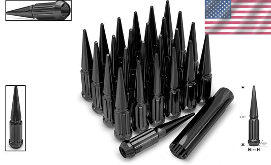 Durable Black 1/2"-20 Spline Spike Lug Nut Set - 25 Pack with Extra Spike
