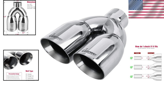 Premium 2.5" to 3.5" Dual Exhaust Tip - Polished 304 Stainless Steel Tailpipe