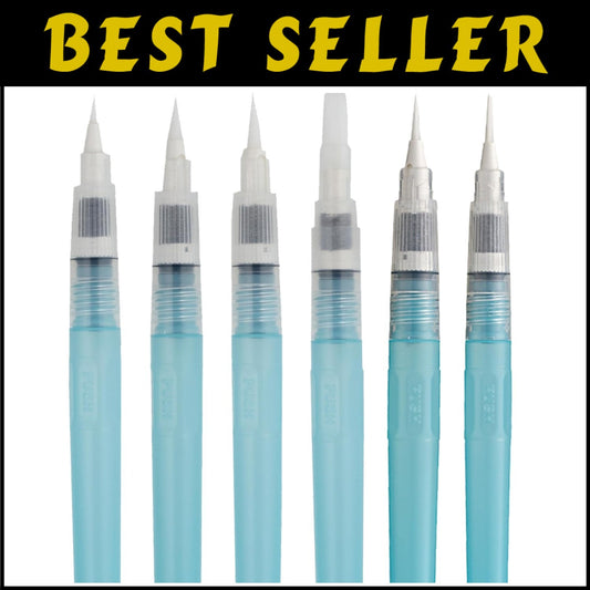 Eco-Friendly Zig Water Brush Pen Set - 6 Flexible Nylon Tips for Watercolor
