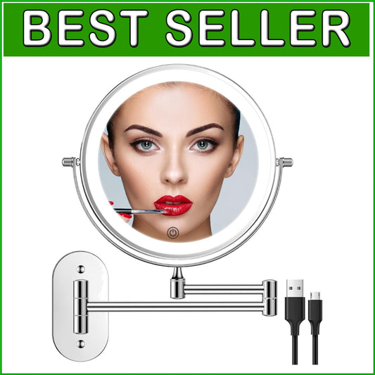 Double-Sided 8-Inch Wall-Mounted Mirror with 10X Magnification - Polished Silver