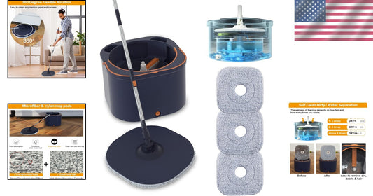 360-Degree Spin Mop System with Telescopic Handle for Easy Floor Cleaning