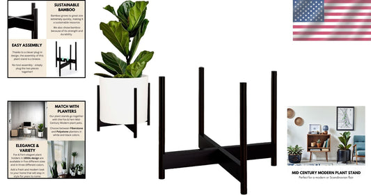 Eco-Friendly Bamboo Plant Stand - 14.9 Inch Mid Century Design for Large Pots