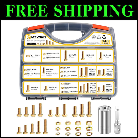 740-Piece Grade 8.8 Metric Bolts and Nuts Kit - M6, M8, M10, M12 Assortment