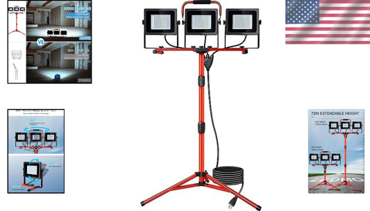High-Brightness 30000LM LED Work Light with Tripod - Ideal for Garage Projects