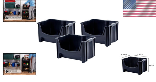 3-Piece Jumbo Stackable Storage Container Set, Durable with Extra-Large Handles