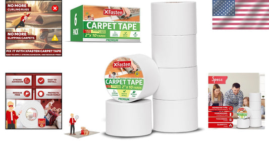 UV-Resistant Double Sided Carpet Tape - Ideal for Area Rugs and Hardwood Floors