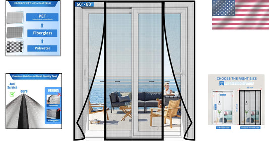 Pet & Kid Friendly Magnetic Screen Door - Stronger PET Mesh, Easy Install 60x80
