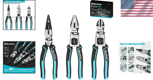 Ergonomic 3-Piece Pliers Set: 8.5" Lineman, Long Nose, and Diagonal Cutters