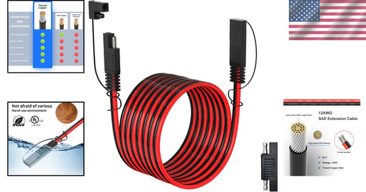 Heavy-Duty SAE Extension Cable - 35FT with Waterproof Cap & Polarity Adapter