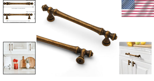 10-Pack Vintage Antique Brass Kitchen Cabinet Handles - 5" Center Spacing