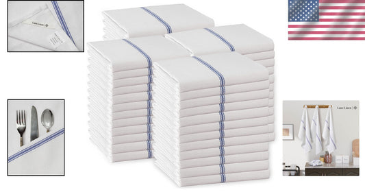 48-Pack Blue Stripe Kitchen Towels - Super Absorbent 100% Cotton Dish Cloths
