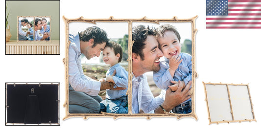 Versatile 4x6 Double Picture Frame with Gold Lacquered Finish and Branch Motif
