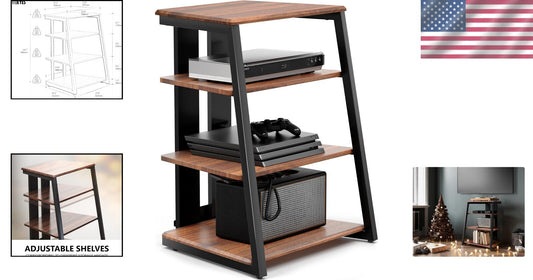 Elegant Corner Shelf for Record Player & Media with Adjustable Wooden Shelves
