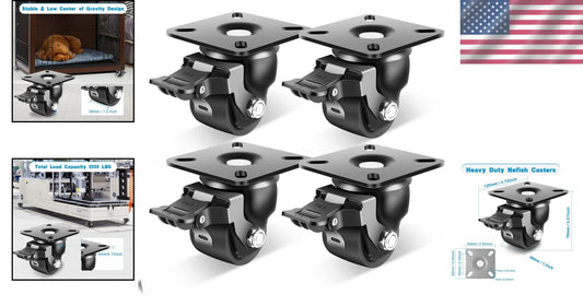 Corrosion-Resistant 2-Inch Caster Wheel Set with 360° Swivel & Brake - 4 Pack