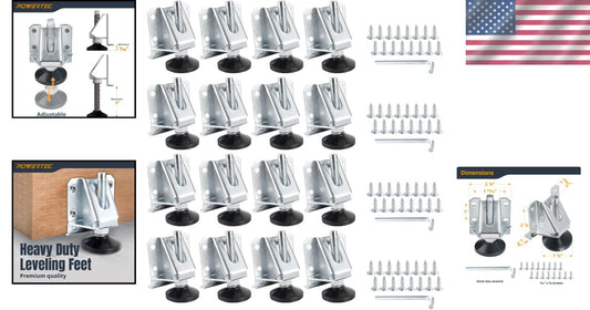 16-Pack Heavy Duty Adjustable Leg Levelers with Non-Marring Pads for Stability