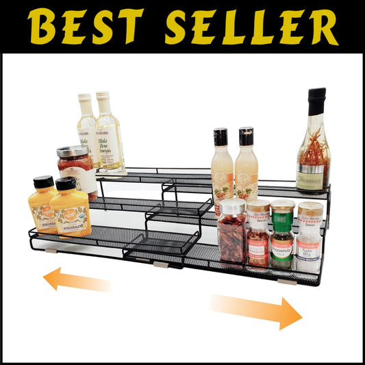 Elegant Expandable Spice Rack Organizer with Protective Railing - 14.5" to 29.1"