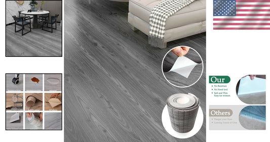 Thick Vinyl Wood Floor Tiles - Easy Sticky-Free Installation, 36 Pack, 54 Sq.Ft