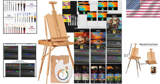 Ultimate 147-Piece Painting Kit with French Easel and 30 Brushes for Creatives