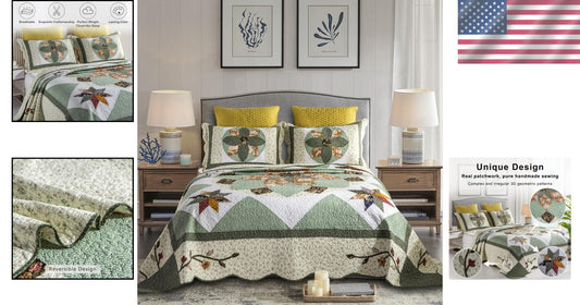 Breathable King Size Patchwork Quilt Set - Eco-Friendly Cotton Floral Design