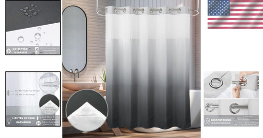 71x74” Heavyweight Gradient Grey Shower Curtain with Liner - Machine Washable