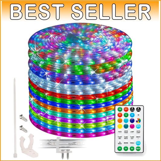 100ft LED Color Changing Rope Light - 12 Modes & Remote Control Outdoor Lighting