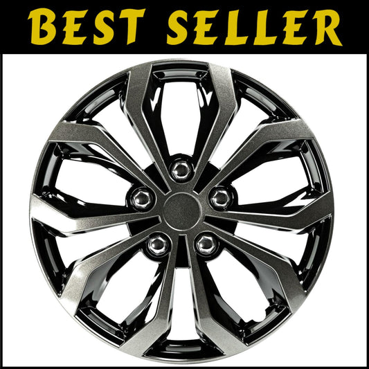 Universal 17 Inch Black & Gunmetal Hubcap Wheel Covers - Set of 4 for Most Cars