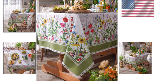Stain-Resistant Floral Table Cover with Lace, Perfect for Spring/Summer Events