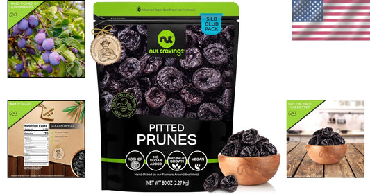 Fresh Dried Pitted Prunes - Unsweetened & Nutritious 80oz Resealable Bag