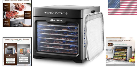 800W Stainless Steel Food Dehydrator with 8 Trays: Create Healthy Snacks Fast