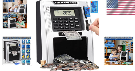 Fun ATM Piggy Bank for Kids - Auto Coin Recognition, 4-Digit PIN & Voice Prompts