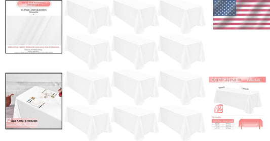 12 Pack Stain Resistant Polyester Table Covers 90x156 Inch for All Occasions