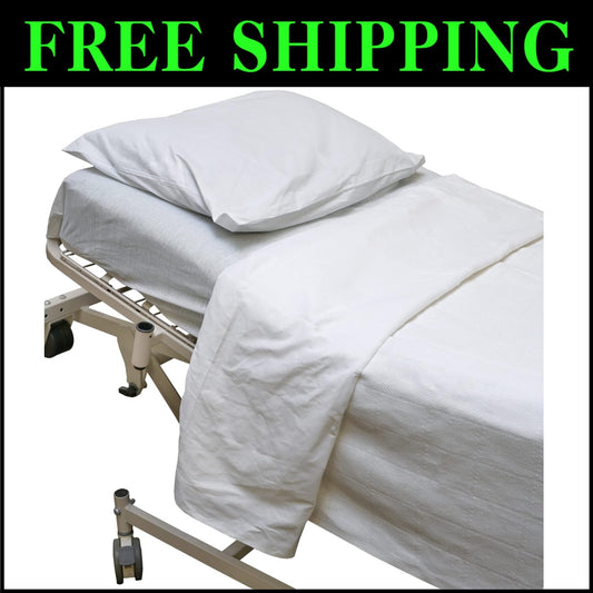 White All-Weather Hospital Bed Linen Set - Fitted Sheet, Pillowcase & Blanket