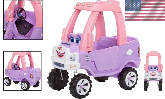Girls' Cozy Ride-On Pink Truck with Push Handle and Rugged Wheels, 35.1x17.94in