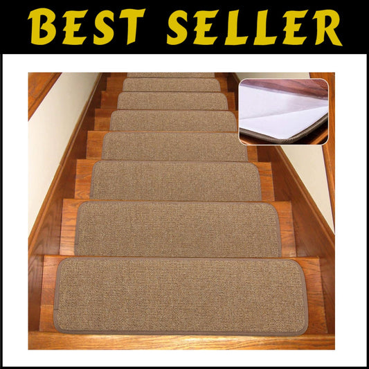 13-Piece Non-Slip Stair Treads Carpet - Washable Indoor Step Covers in Brown