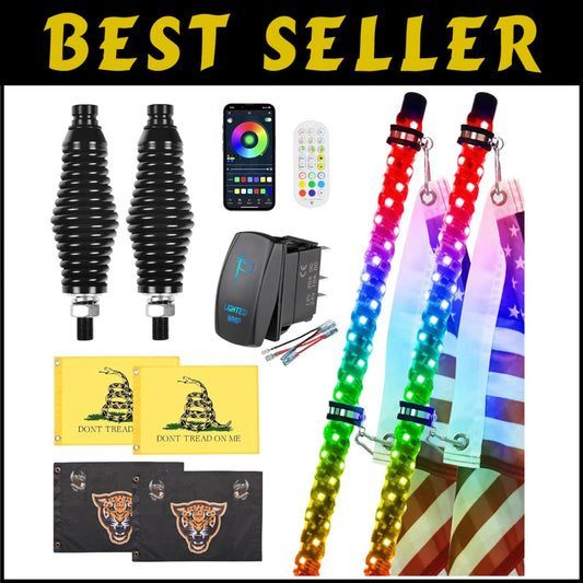 4FT Spiral RGB LED Whip Lights - App & Remote Control, Perfect for ATV/RZR