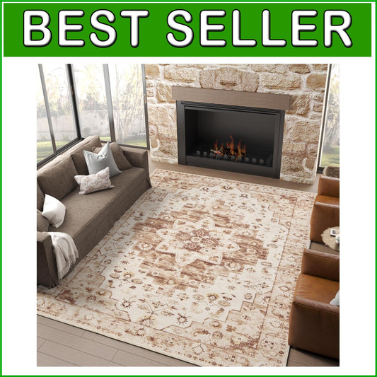 Floral Print 8x10 Area Rug - Vintage Soft Carpet for Living Room & Dining Room