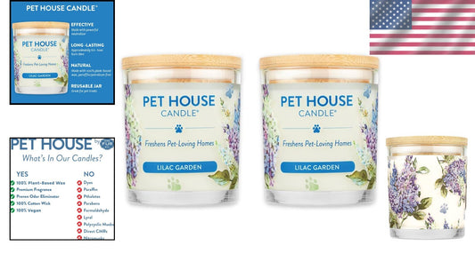 Scented Soy Candles for Pet Lovers - 2 Pack Lilac Garden Odor Eliminator