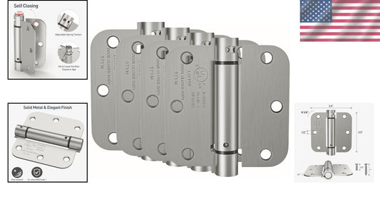 Durable Self Closing Spring Hinge, 3.5'' - Supports Doors Up to 80 lbs, 4 Pack