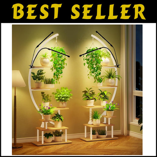 7-Tier Indoor Plant Stand with Adjustable Grow Lights - Elegant Half-Moon Design