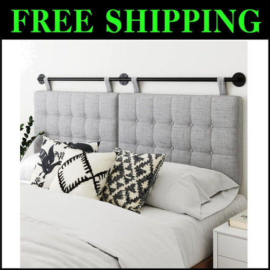 Stylish King Size Wall-Mounted Headboard - Remi Tufted Grey & Black Design