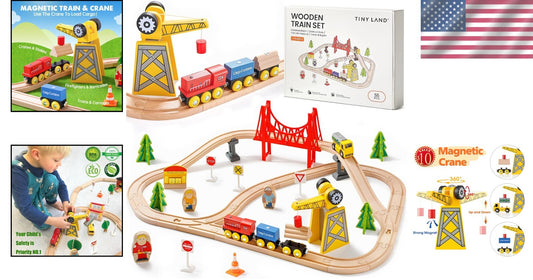 Educational Wooden Train Set with Crane - 55PCS for Toddlers & Kids