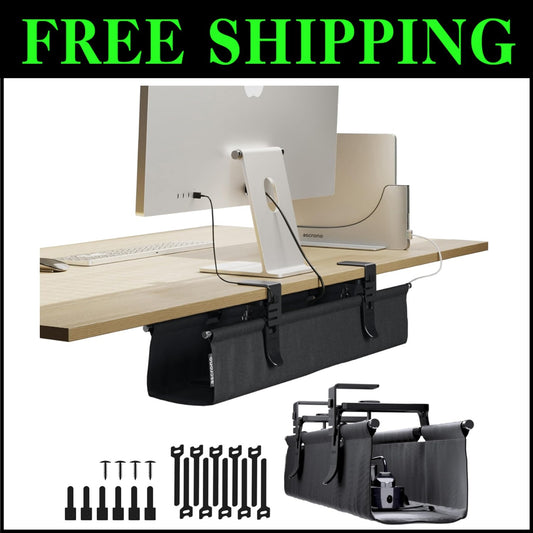 CableCare No-Drill Under Desk Cable Management Tray - Elegant Fabric Solution