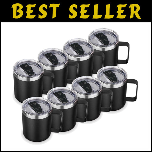 Elegant 8 Pack Insulated Travel Mugs – Durable 14oz Stainless Steel with Lid