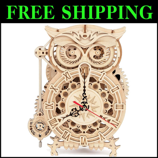 Creative Owl Clock Puzzle for Adults - 3D Wooden Craft Kit with Silent Movement