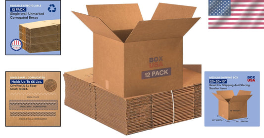 12-Pack Large 20" x 20" x 15" Corrugated Moving Boxes for Efficient Organization