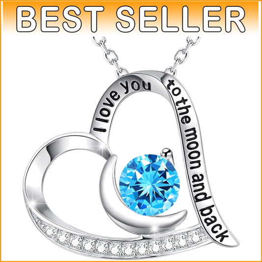 Adjustable Love Heart Necklace with Blue Aquamarine Birthstone - Special Gift