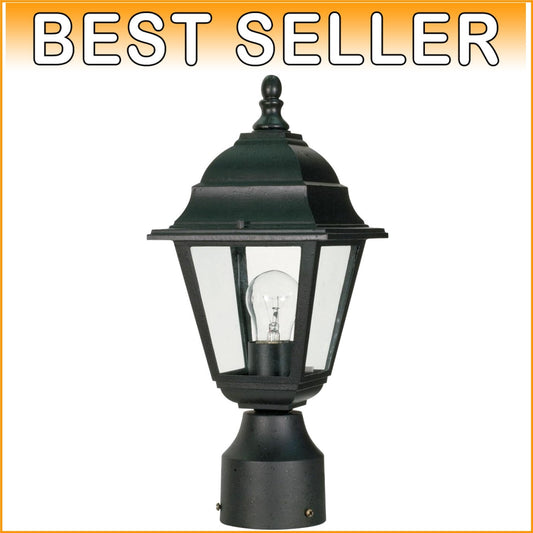 Elegant 14-Inch Outdoor Post Lantern - Textured Black Finish, Water-Resistant