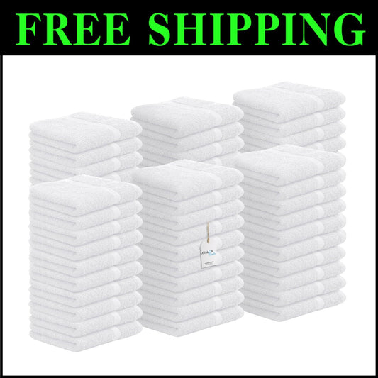 Durable 100% Cotton Washcloth Pack - 60 Soft 12x12 Face Towels for All Ages